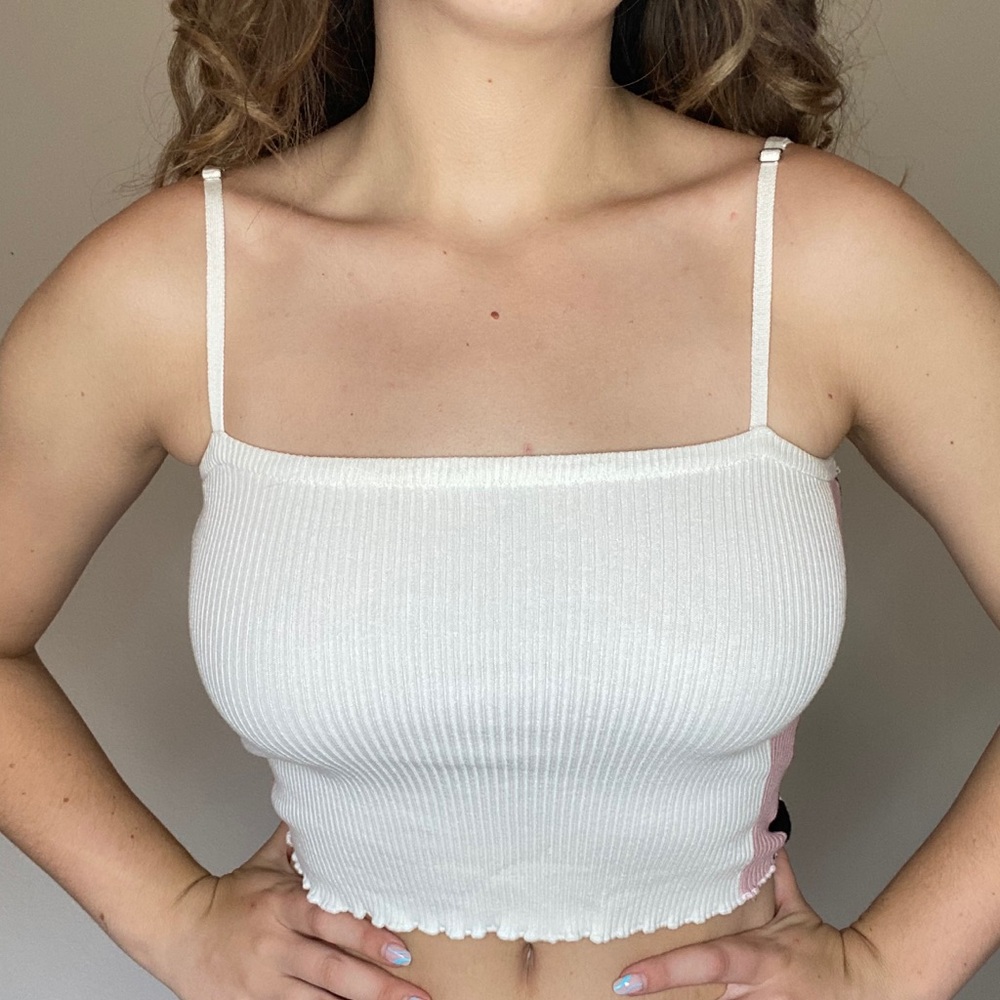 Simple White Tank Top with Pink and Black Stripe